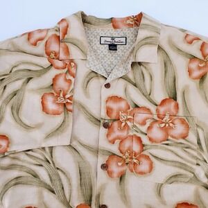 Tommy Bahama Mens Orange Green Floral Camp Silk Short Sleeve Shirt Size L